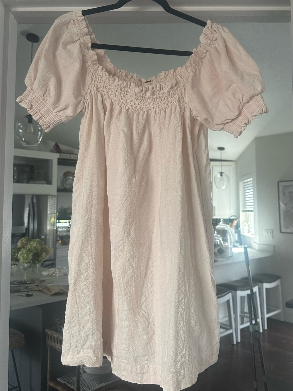 Free People Light Blush Puff Sleeve Babydoll Dress